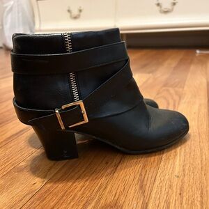 Thalia Sodi Black Ankle Booties with Gold Buckle